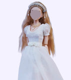 Handmade 1:6 Scale Doll Wedding Dress Miniature Bridal Gown with Hair Accessory Necklace