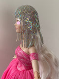 Craftuneed 1:6 miniature doll rhinestones wig hat jewellery luxury dollhouse hair headpiece accessory handmade