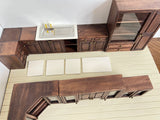 Handmade Dollhouse Kitchen Cabinet Set 1:12 Scale Miniature Walnut Wooden Sink Units