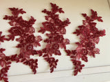 4Pcs Wine Lace Appliques, Floral Embroidered Lace Motifs, Sew On Lace Patch for Sewing