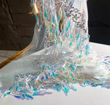 Iridescent Fringe Sequin Mesh Trim – Gradient Blue Laser Net Fabric, 20cm Wide, 6 Meters