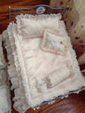 Handmade Miniature Bedding Set Dollhouse French Style Lace Blanket Pillow 1/6 1/4 Scale