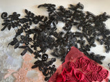 Craftuneed Bundle 14pcs ivory white black red Floral sequins lace applique Sew on Embroidered tulle lace motif patch