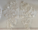 Craftuneed Bundle 6pcs Ivory Floral lace applique sew on Bridal Wedding Embroidered tulle lace motif patch