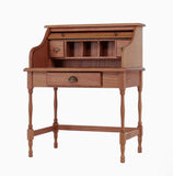 Craftuneed 1:6 Scale Dollhouse Roll Top Writing Desk Miniature Vintage Wooden Study Side Table with Drawers Furniture For Dolls