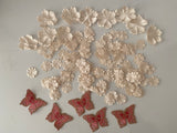 Craftuneed Bundle 141pcs Champagne satin fabric flower petals pink butterfly embroidered lace applique