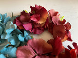 Craftuneed Bundle 34 bunches fabric floral petals sew on glue on hydrangeas flower petals green blue purple wine