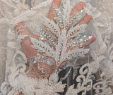 Ivory Beaded Lace Fabric by Yard – Embroidered Bridal Sequin Lace for Wedding DIY
