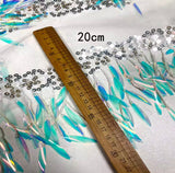 Iridescent Fringe Sequin Mesh Trim – Gradient Blue Laser Net Fabric, 20cm Wide, 6 Meters