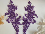 Craftuneed Bundle 7pcs Champagne Gold Lilac Purple Floral lace applique Sew on Embroidered tulle lace motif patch
