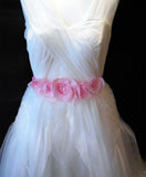 Handmade Baby Pink Bridal Beaded Sash Belt – Chiffon Flower Wedding Dress Belt