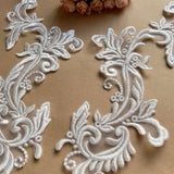 Ivory Floral Lace Applique Set Embroidered Lace Motif Patch For Bridal DIY Craft Sewing