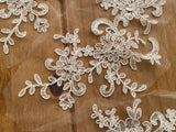 6pcs Ivory Floral Lace Appliques Bridal Wedding Embroidered Flower Lace Motifs