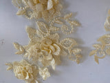Craftuneed Bundle 4pcs Champagne Cream 3D lace applique sew on double layer embroidered floral lace motif patch