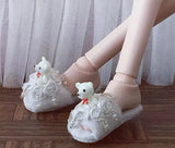 Handmade BJD Pajama Dress & Slippers Set 1/6 1/4 1/3 Scale Miniature Doll Sleepwear