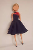 Handmade 1:6 Scale Beaded Sequin Doll Dress Miniature Navy Chiffon Party Gown