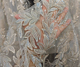 Champagne Beaded Lace Fabric by Yard Sequin Bridal Embroidered Lace Tulle For Wedding