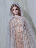 Handmade Doll Cloak with Hood Sheer White Mesh Cape (1/6, 1/4, 1/3 Scale)