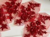 Craftuneed bundle 5pcs Red 3D lace applique sew on double layer floral lace motif patch
