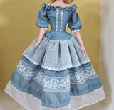 Craftuneed Handmade 1:6 Scale miniature Victorian Style Doll Dress and Hat Elegant Blue Lace Gown for Collectible Dolls