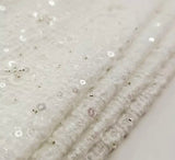 Craftuneed 3 Yards Luxury White Tweed Sequins Embroidered Fabric Floral Sequin Mesh Fabric for Dressmaking Crafts &amp; Decorations