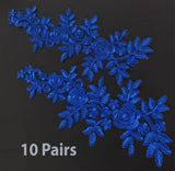 10 Pairs Embroidered Lace Appliques, Bridal Dress Floral Lace Motifs Patch