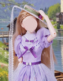 Handmade 1:6 Scale Doll Dress Miniature Lilac Purple Lace Gown with Hat Custom Outfit