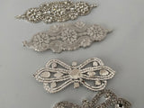 Craftuneed Bundle 4pcs Iron on Silver Rhinestones embellishment motif crystal beads applique patch