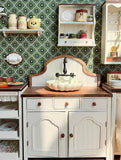 1:6 Scale Dollhouse Kitchen Furniture Miniature Vintage Style Sink Counter Wooden Cupboard Shelves Cabinet For Dolls Handmade