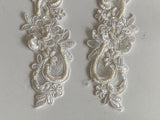 Craftuneed Bundle 4pcs ivory floral beaded lace applique sew on bridal wedding flower beads sequins lace motif patch