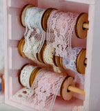 Handmade 1:6 Scale Miniature Thread & Lace Storage Rack Set Wooden Dollhouse Sewing Room Decor