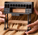 Craftuneed 1:6 Miniature Vintage Wooden Writing Desk Dollhouse Study Furniture with Drawers Black Wood Trestle Work Table For Dolls