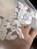 Ivory Floral Lace Wedding Veil Single Tier Mantilla Style Bridal Drop Veil