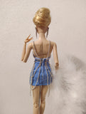 Craftuneed 1:6 Scale White or Blue Rhinestone Miniature Doll Dress with Shawl Glamorous Party mini Doll Outfit Handmade