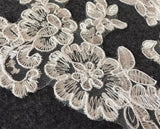 Ivory Floral Lace Applique 3 Pairs, Bridal Lace Motif Wedding Dress Embroidered Patch