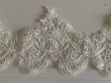 Ivory Floral Sequin Lace Trim – Eyelash Lace Border Sewing Supply, Total 6.8 Meters