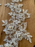 A Pair Ivory Beaded Floral Lace Appliques Bridal Embroidered Sequin Lace Motif Patches