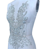 Luxury White Beaded Bridal Lace Applique Rhinestone Bodice Motif Patch Embellishment
