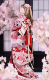 Handmade Doll Cherry Kimono Outfit with Obi and bag Japanese Style Doll Clothing 1/6, 1/4, 1/3