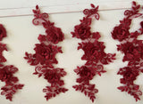 Craftuneed Bundle 5pcs wine 3D lace applique sew on double layer floral lace motif patch