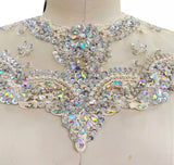 Rhinestone Lace Applique Panel, Bridal Beaded Bodice Motif Patch, Front Piece Only