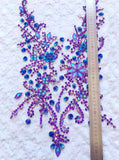Purple Rhinestone Lace Applique, Beaded Sequin Motif, Bridal Costume Embellishment