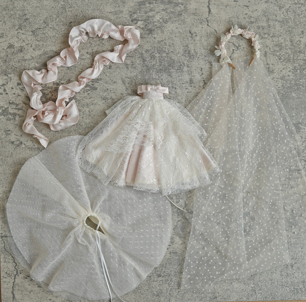 Handmade Doll Wedding Dress Miniature Bridal Princess Gown with Veil 1/6 1/4 1/3 Scale