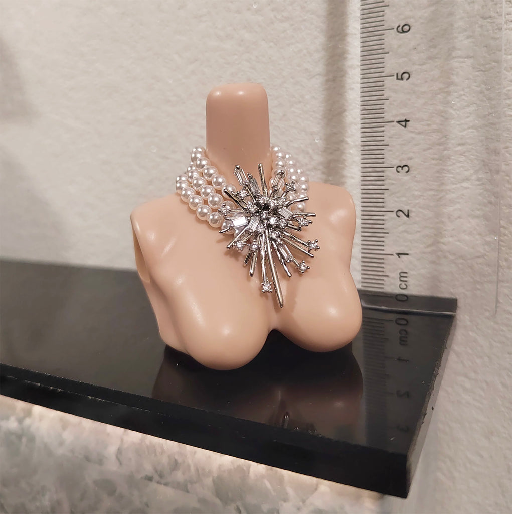 1:6 Scale Doll Faux Pearl Necklace and Earrings Set Miniature Rhinestone Jewellery