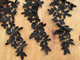 3pcs Black Floral Lace Appliques Embroidered Flower Lace Motifs Patches