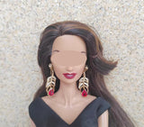 Set of 3 Pairs Doll Earrings Handmade Miniature Feather Rhinestone Jewellery Accessories