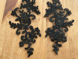 A Pair Black Floral Lace Appliques Embroidered Flower Lace Motifs on Tulle