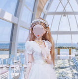 Handmade 1:6 Scale Doll Wedding Dress Miniature Bridal Gown with Hair Accessory Necklace
