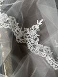 White Floral Lace Drop Veil  Single Tier Mantilla Style Bridal Wedding Veil