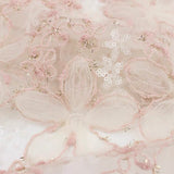 Pink 3D Floral Embroidered Lace Fabric with Sequins Tulle Mesh 3 Meters